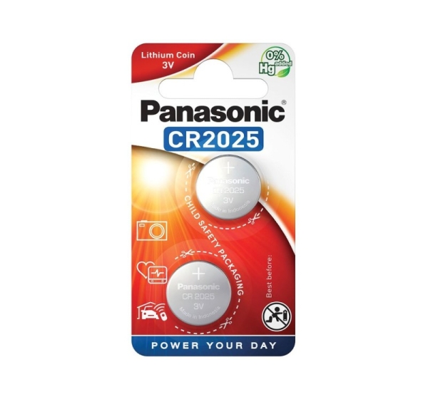 Panasonic CR2025 baterijas Panasonic litija iepakojumā 2 gb.