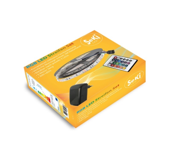 300 diožu spilgts RGB LED lentes komplekts ar pulti un barošanas bloku | 5 metri | 36W