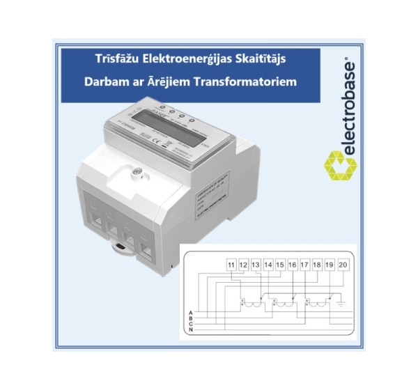 ProBase™ Three-phase electricity meter for work with External Transformers - 4 modules, 3x230/400 V, 6A