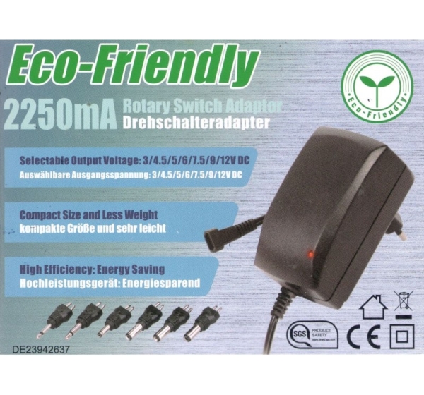 MINWA 3V-12V Universāls barošanas bloks 2250mA 6 veidi štekeri 2.25A 27W