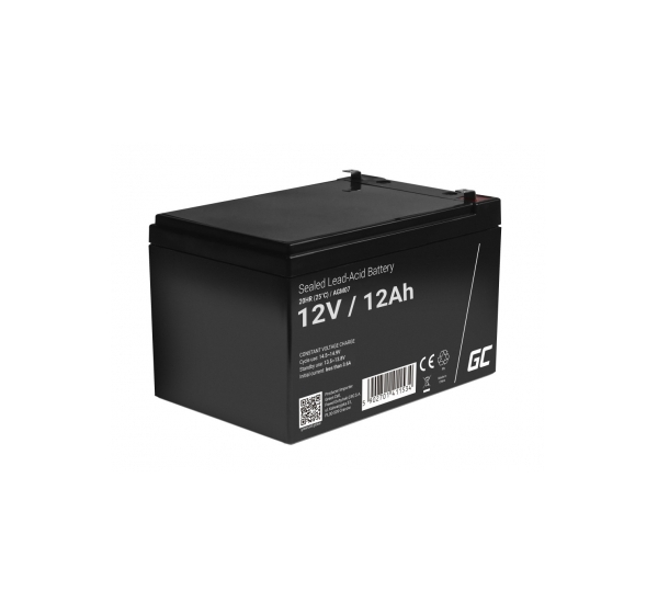 Green Cell ® 12V 12Ah battery :: AGM : VRLA :: 12 Volts, 12 ampere-hours (Ah) :: Terminal type T1 (4.75mm)