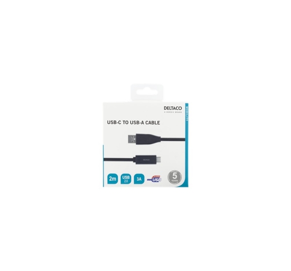 USB-C uz USB-A kabelis, 2m, 3A, USB 2.0, melns DELTACO / USBC-1006M