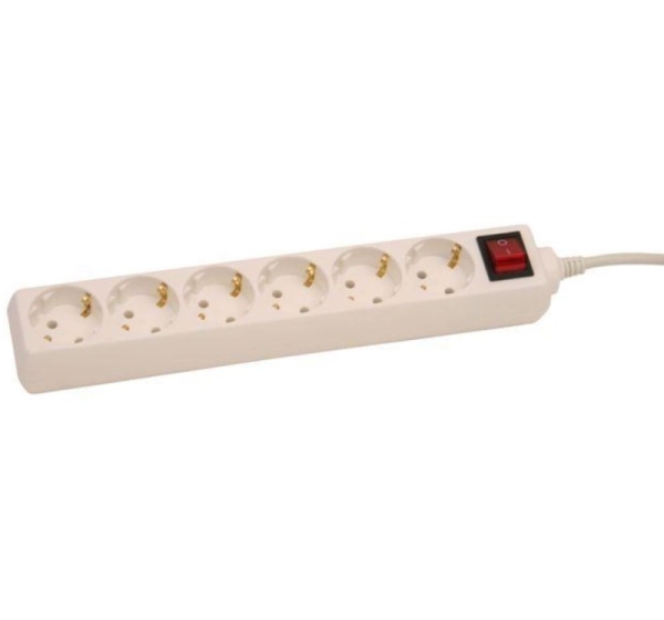 ElectroBase ® Pagarinātājs 5.0m ar slēdzi 6rozetes 3G1,0 balts 126005