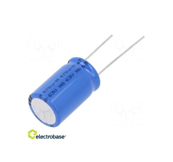 Kondensators: elektrolītiskais THT 470uF 63VDC