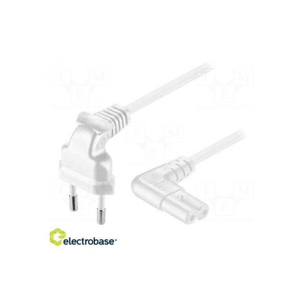 Cable; CEE 7/16 (C) plug angled,IEC C7 female angled; 3m; white