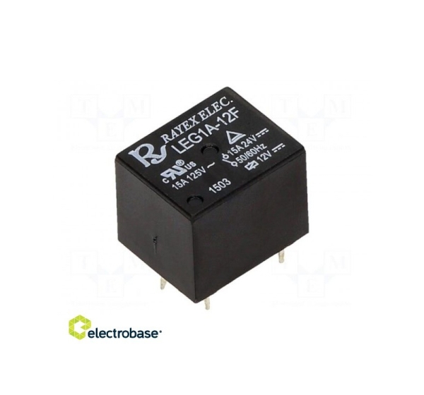 Relay: electromagnetic; SPST-NO; Ucoil: 12VDC; 15A/120VAC; 360mW