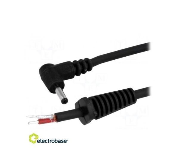 Cable; wires,DC 1,3/3,5 plug; angled; 1mm2; black; 1.5m; -20÷70°C