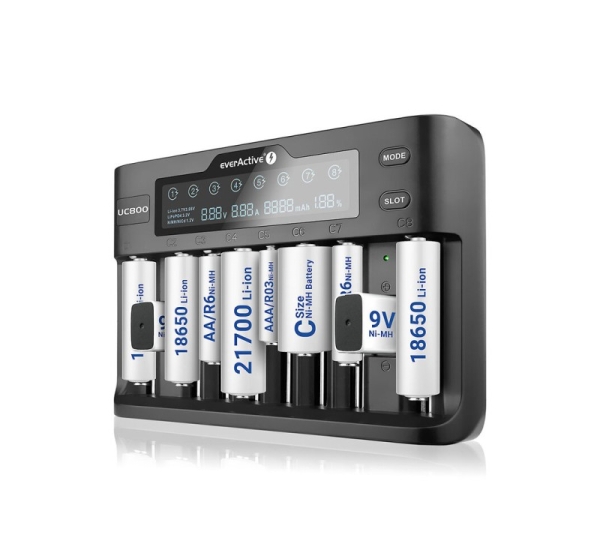everActive™ Умное З/У UC-800 Li-ion/Ni-MH/LiFePO4/9V 8 слотов ЖК-дисплей