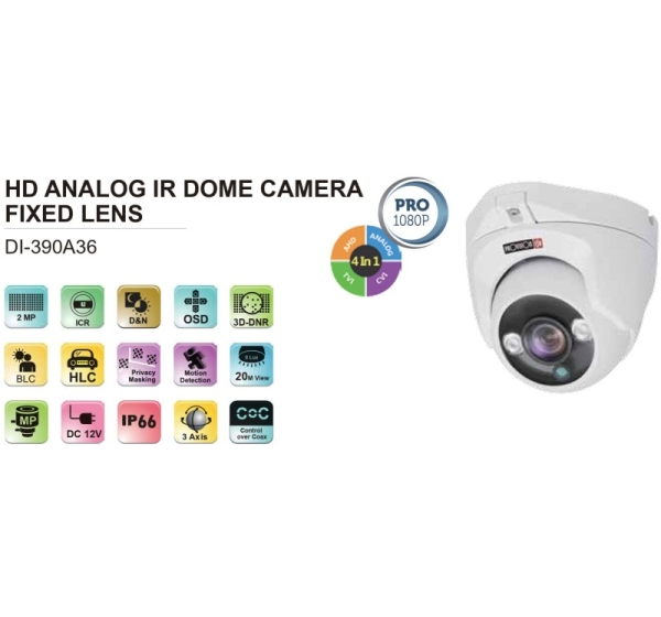 AHD/Turbo HD/TVI/CVI Kamera 2 MP 3.6mm IR 15m 12v | Provision