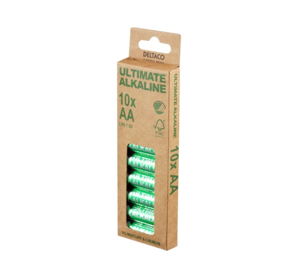 DELTACO AA LR6 baterijas 1.5V Deltaco Ultimate Alkaline iepakojumā 10 gb.