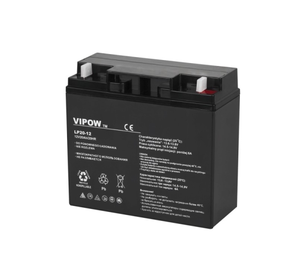 Vipow 12V 20Ah akumulators ::Gēla (GEL) :: 12 Volti, 20 ampērstundas (Ah) :: VIPOW