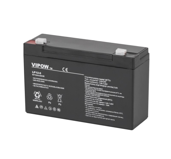 Vipow Аккумулятор 6 В 12 А·ч :: Гелевый (GEL) :: 6 В, 12 А·ч (А·ч) :: VIPOW