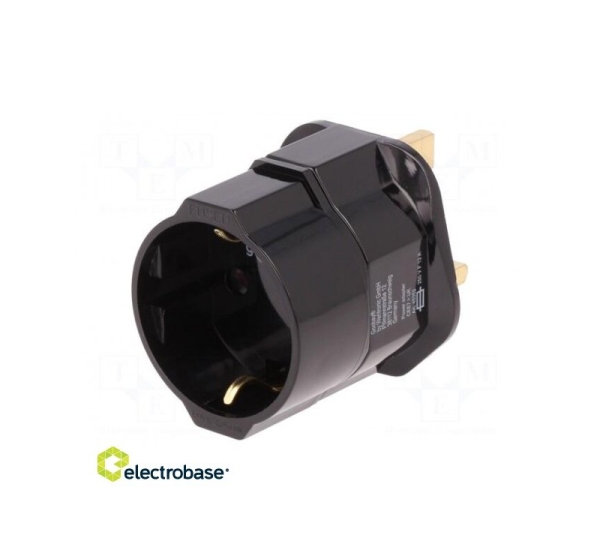 Adapter; Out: EU; Plug: with earthing; Colour: black; Input: UK