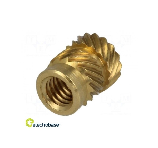 Threaded insert; brass; without coating; M4; BN: 1052; L: 8.2mm