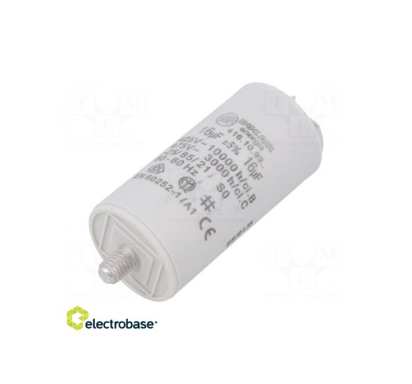 Kondensators: motors, darbināms 16uF 425VAC Ø36x70mm