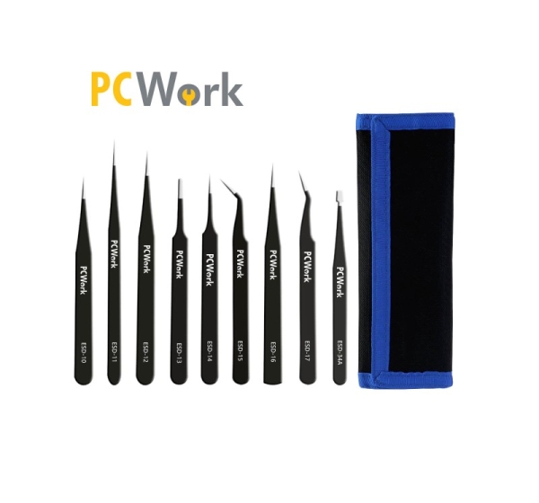 PCWork Pincetes - komplekts 9gb. ESD safe, tērauda