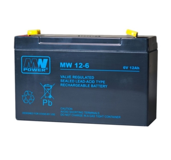 MW Power ® Аккумулятор 6 В 12 А·ч AGM : VRLA - 9,75 x 15,1 x 5 см | Тип клеммы T2 (6,35 мм) | MW 12-6L