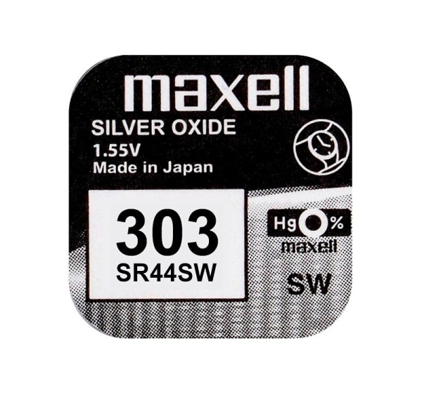 Maxell 303 baterija 1.55V Maxell sudraba-oksīda SR44SW iepakojumā 1 gb.