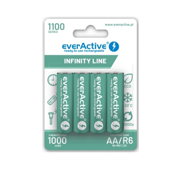 everActive™ R06/AA NiMh akumulatori 1.2V everActive Infinity Line 1100 mAh iepakojumā 4 gb.
