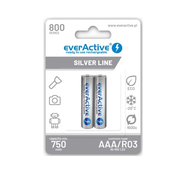 everActive™ R03/AAA akumulatori 1.2V everActive Silver line Ni-MH 800 mAh iepakojumā 2 gb.