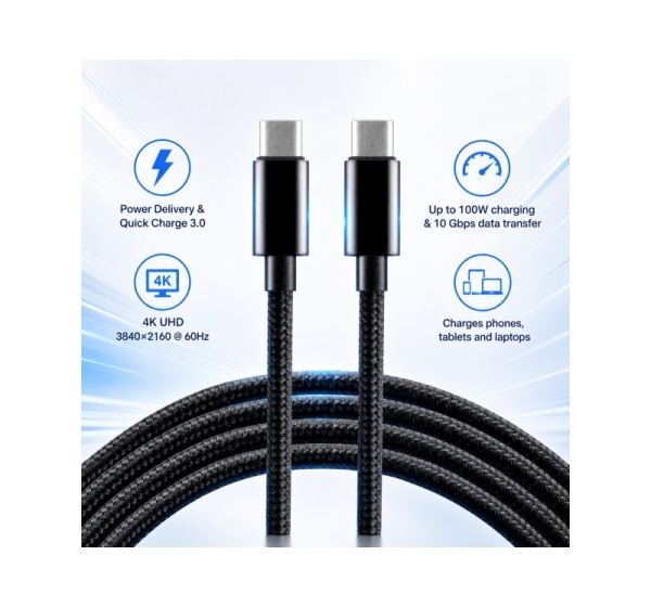 everActive™ Kabelis USB-C 100W | Quick Charge 3.0 | 100W | 10 Gbps | 4K UHD