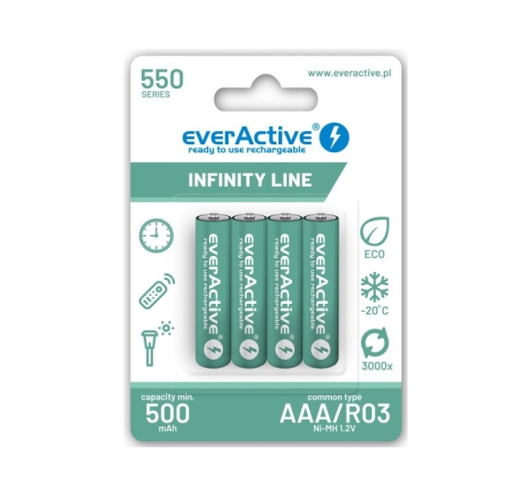 everActive™ R03/AAA akumulatori 1.2V everActive Infinity line Ni-MH 550 mAh iepakojumā 4gb.