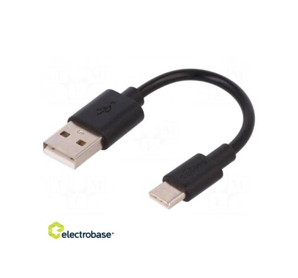 Cable; USB 2.0; USB A plug,USB C plug; 0.1m; black; Core: Cu