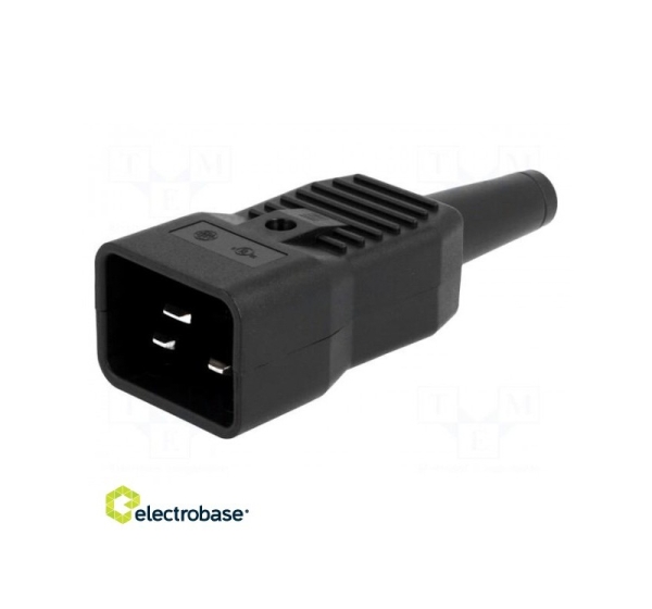Connector: AC supply; plug; male; 16A; 250VAC; IEC 60320; C20 (I)