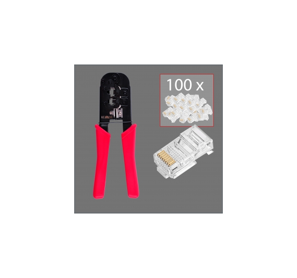 Set - Universal Crimping Tool + 100 pcs CAT5E RJ45 Connectors