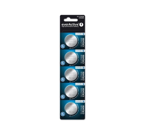 everActive™ CR2450 baterijas 3V evarActive litija CR2450 iepakojumā 5 gb.
