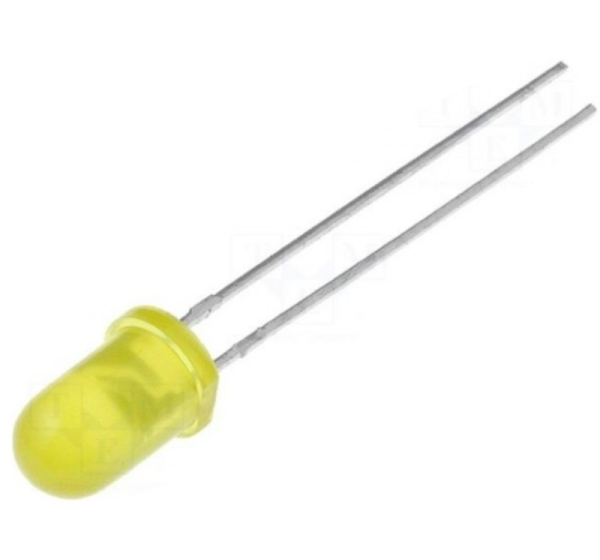 LED; 5mm; yellow; 600÷1000mcd; 60°; 20mA; 2÷2.5V; Front: convex