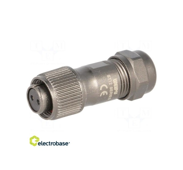 ST12; plug; female; PIN: 2; IP67; 5÷8mm; 13A; soldering; for cable
