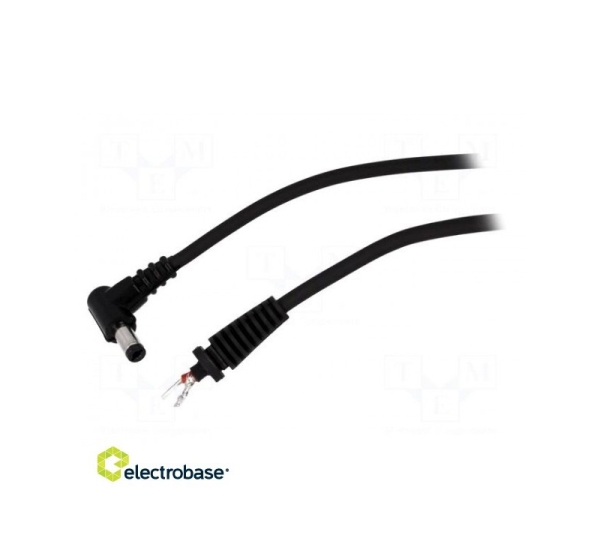 Cable; wires,DC 5,5/2,1 plug; angled; 1mm2; black; 1.5m; -20÷70°C