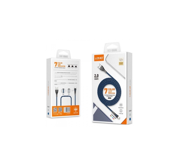 Izturīgs USB-C- USB ātrās uzlādes kabelis ar LED indikāciju | 2m | 2.4A