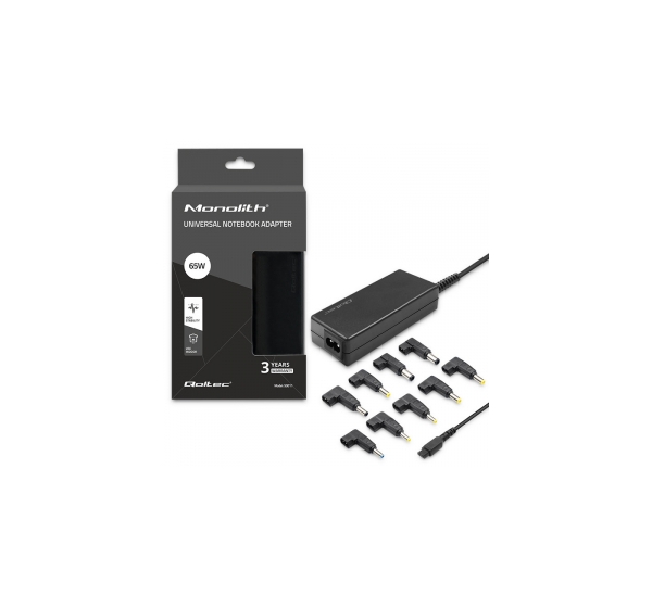 Qoltec ® Universālais strāvas adapteris datoram 65W | MultiPlug | 9 sraudņi | + elektrības kabelis