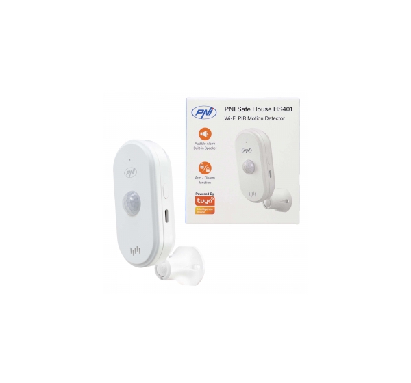 PNI ® PIR kustību sensors ar Wi-Fi, Tuya lietotni, 80dB signalizāciju, skaļruni, 5V USB-C barošanu