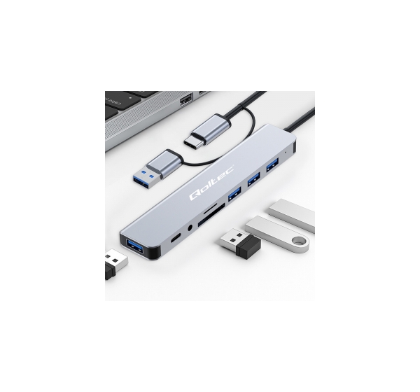 Qoltec ® Hub Adapter 8in1 USB-C/USB USB-C 4xUSB SD/TF card