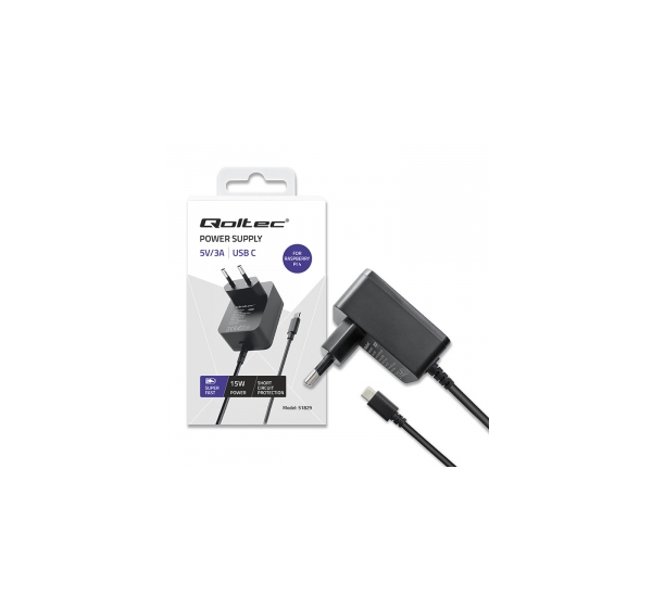 Qoltec ® Power supply: switching | mains,plug-in | 5VDC | 3A | 15W | Out: USB C | Raspberry PI 4