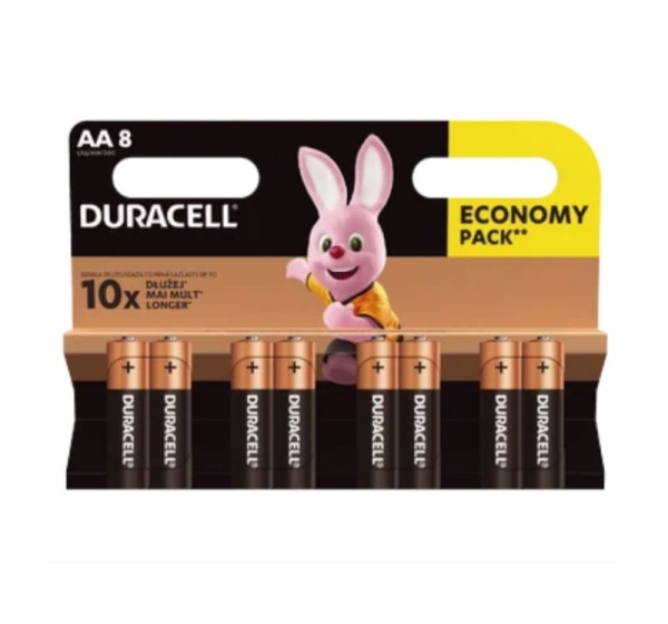 Duracell AA (LR6) baterijas 1.5V Duracell BASIC sērija Alkaline MN1500 iepakojumā 8 gb.