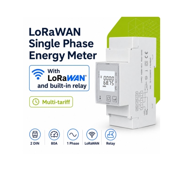 ElectroBase ® LoRaWAN Vienfāzes elektrības skaitītājs | Multi tarifu | Iebūvēts Relejs