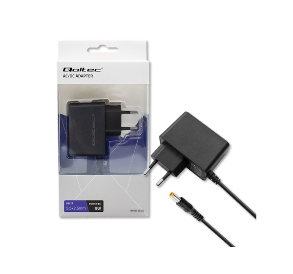 Qoltec ® Spraudņa barošanas adapteris PREMIUM 9W | 9V | 1A | 5.5*2.5 | QOLTEC