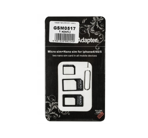 ElectroBase ® 3-in-1 SIM karšu adapteru komplekts: Nano/Micro/Standard + Atvēršanas adata, Polikarbonāts