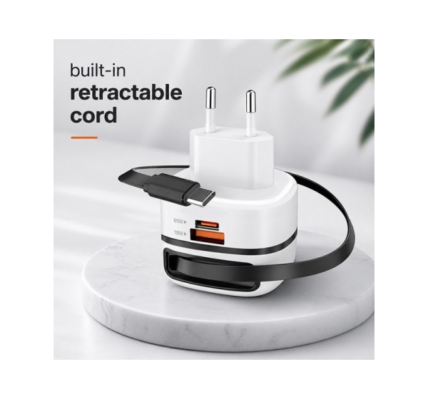 Qoltec ® Īpaši ātrs 65W GaN tīkla lādētājs USB-C PD PPS 5–20V 3–3.25A