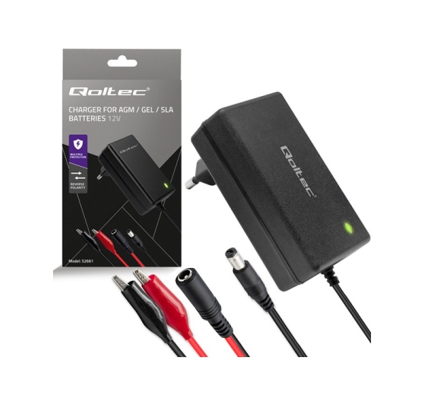 Qoltec ® Automātiskais lādētājs AGM GEL STD akumulatoriem 12V lādētājs 2A 24W