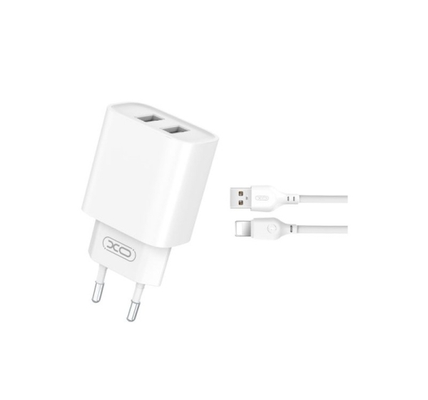 XO CE02C Mobilo telefonu lādētājs 2xUSB 2.1A  Lightning kabelis 1m