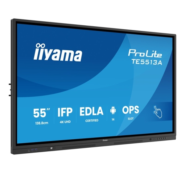 iiyama TE5513A-B2AG Signage Display Interactive flat panel 138.7 cm (54.6") Wi-Fi 500 cd/m² 4K Ultra HD Black Touchscreen Built-in processor Android 24/7