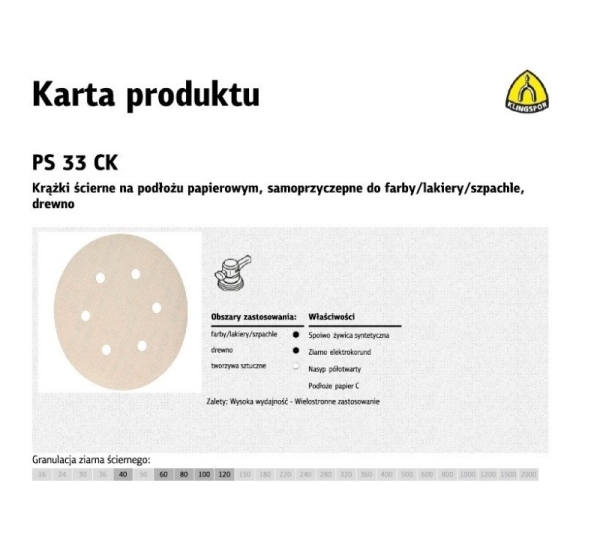 KLINGSPOR SANDING DISC 150mm PS33CK gr. 40 GLS3 /100pcs.