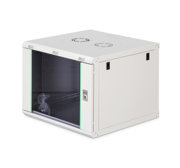 DYNAmic 19" 9U rack 600x600 wall-mounted network cabinet, door glass, grey, undivided, folded, 60kg