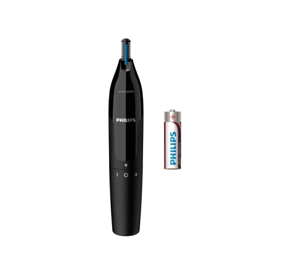 Philips Nose & ear trimmer NT1650/16 100% waterproof, Dual-sided protective guard system, Rotating switch, AA-battery included