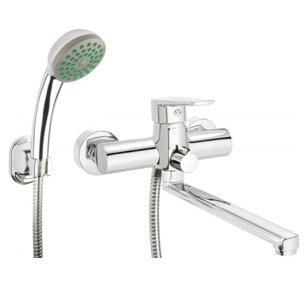 Wall-mounted washbasin and bath mixer with shower set